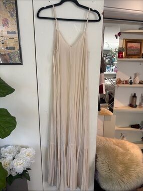 Light Beige V-Neck Maxi Slip Dress - Women's